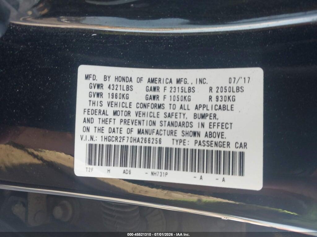 1HGCR2F70HA266256 2017 HONDA ACCORD photo no. 9