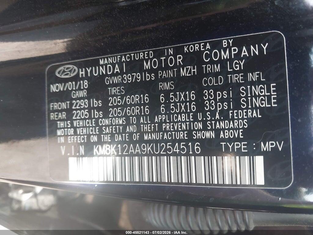 KM8K12AA9KU254516 2019 HYUNDAI KONA photo no. 9