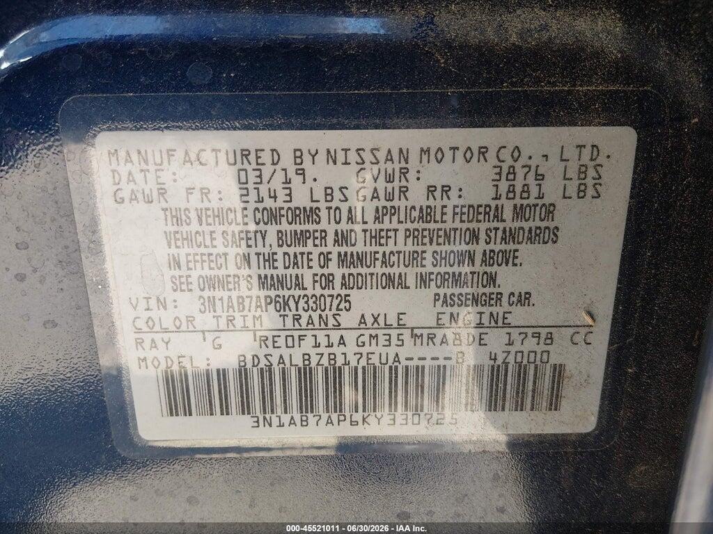 3N1AB7AP6KY330725 2019 NISSAN SENTRA photo no. 9