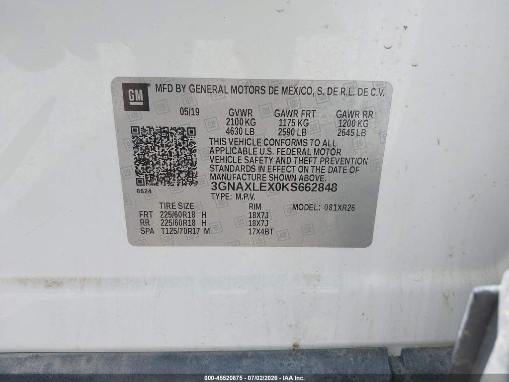 3GNAXLEX0KS662848 2019 CHEVROLET EQUINOX photo no. 9