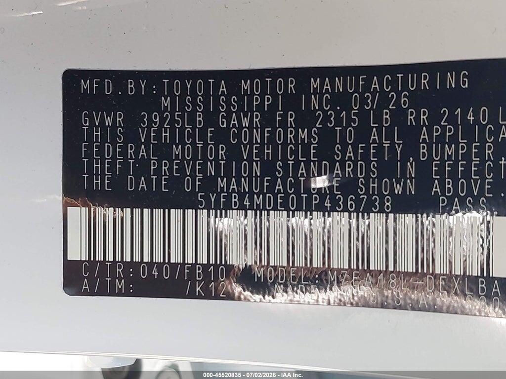 5YFB4MDE0TP436738 2026 TOYOTA COROLLA photo no. 9