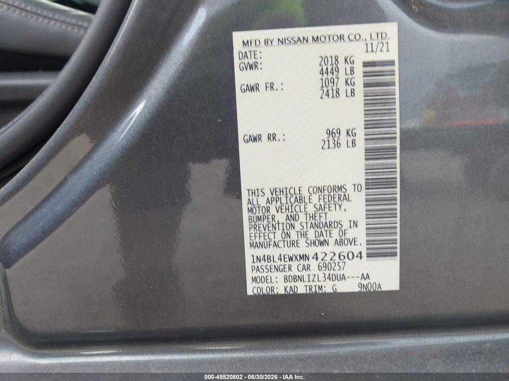 1N4BL4EWXMN422604 2021 NISSAN ALTIMA photo no. 9