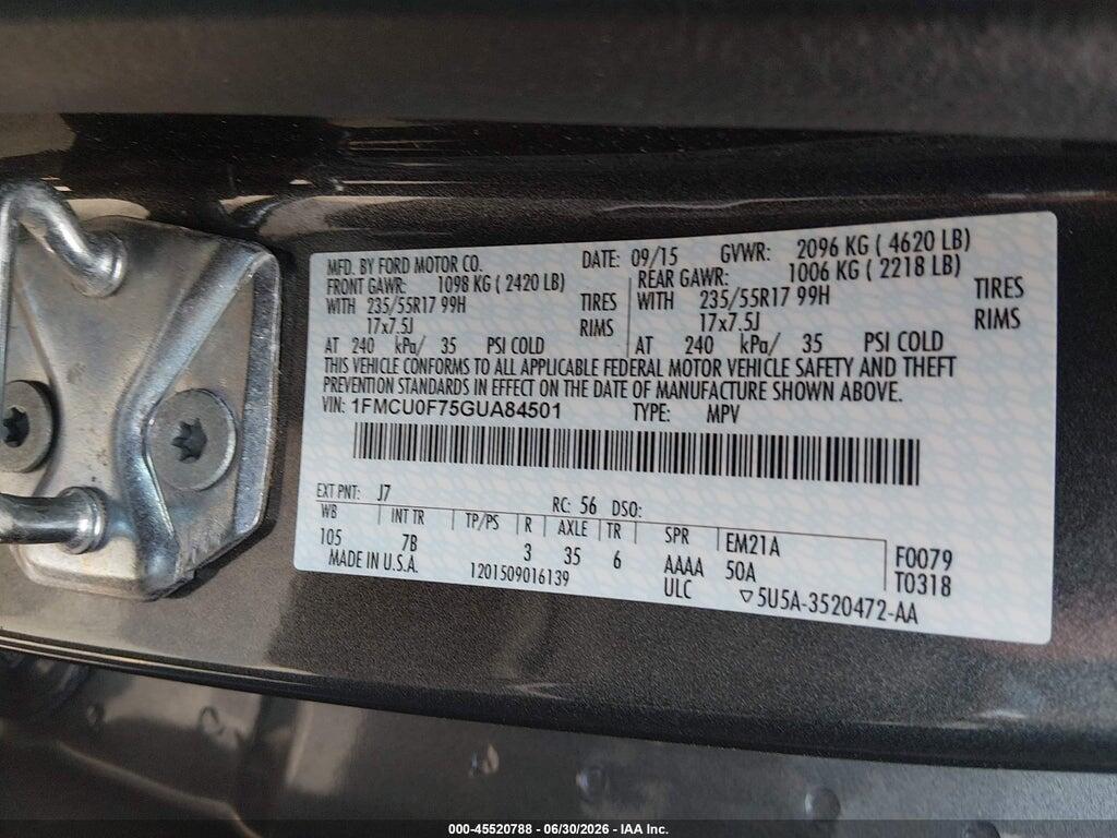 1FMCU0F75GUA84501 2016 FORD ESCAPE photo no. 9