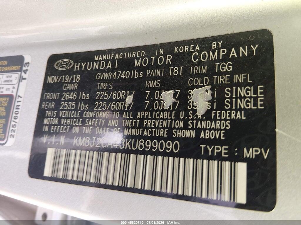 KM8J2CA43KU899090 2019 HYUNDAI TUCSON photo no. 9