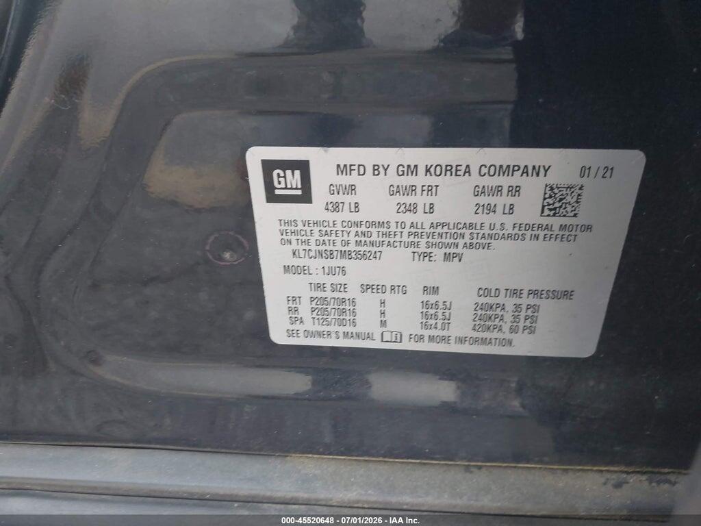 KL7CJNSB7MB356247 2021 CHEVROLET TRAX photo no. 9