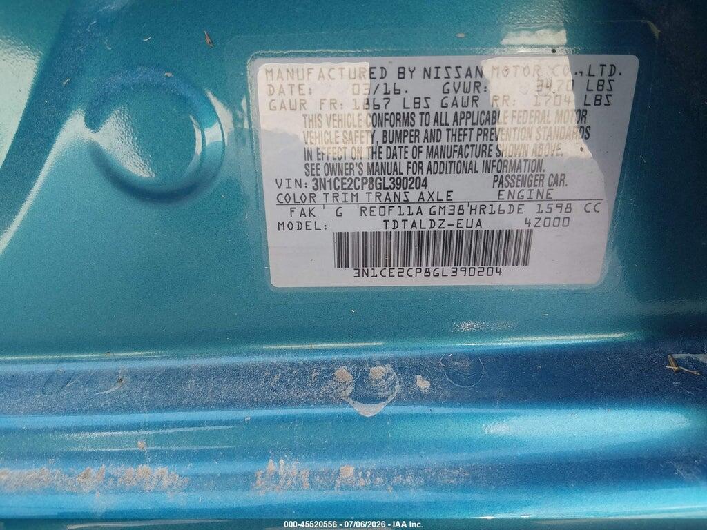 3N1CE2CP8GL390204 2016 NISSAN VERSA NOTE photo no. 9