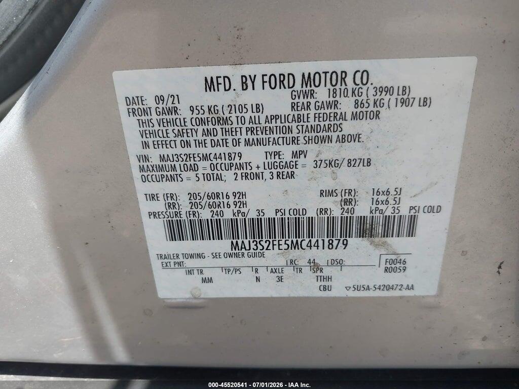 MAJ3S2FE5MC441879 2021 FORD ECOSPORT photo no. 9