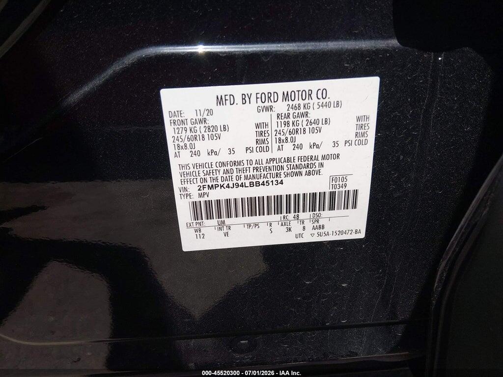 2FMPK4J94LBB45134 2020 FORD EDGE photo no. 9