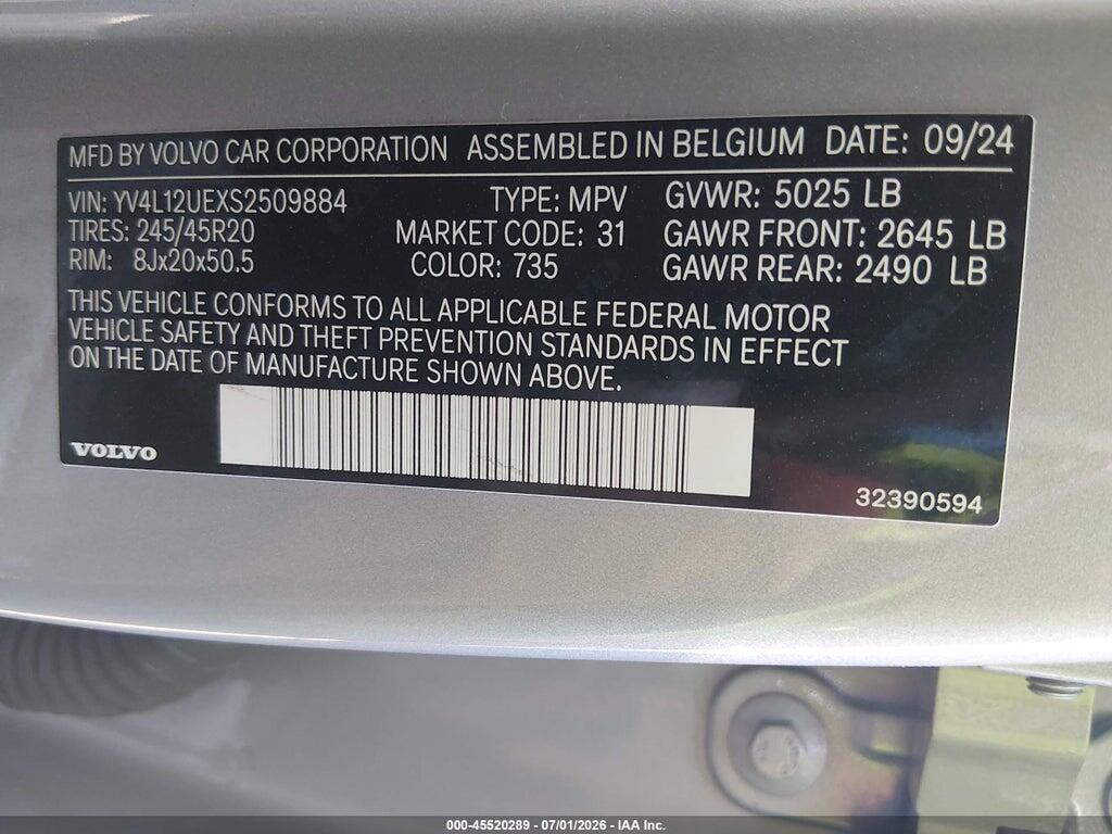 YV4L12UEXS2509884 2025 VOLVO XC40 photo no. 9