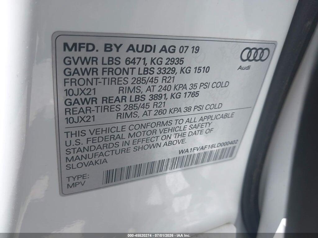 WA1FVAF16LD000402 2020 AUDI Q8 photo no. 9
