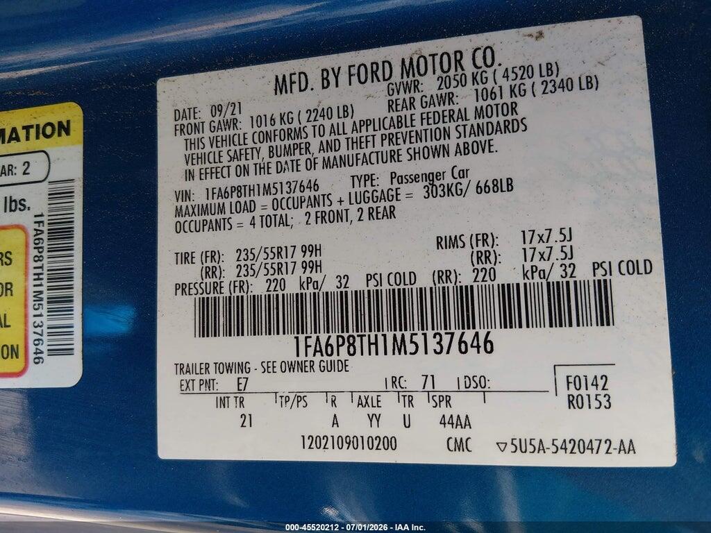 1FA6P8TH1M5137646 2021 FORD MUSTANG photo no. 9