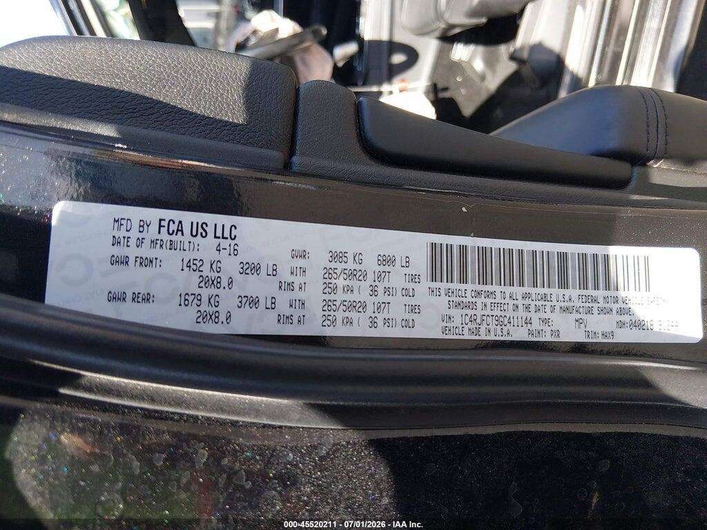 1C4RJFCT9GC411144 2016 JEEP GRAND CHEROKEE photo no. 9