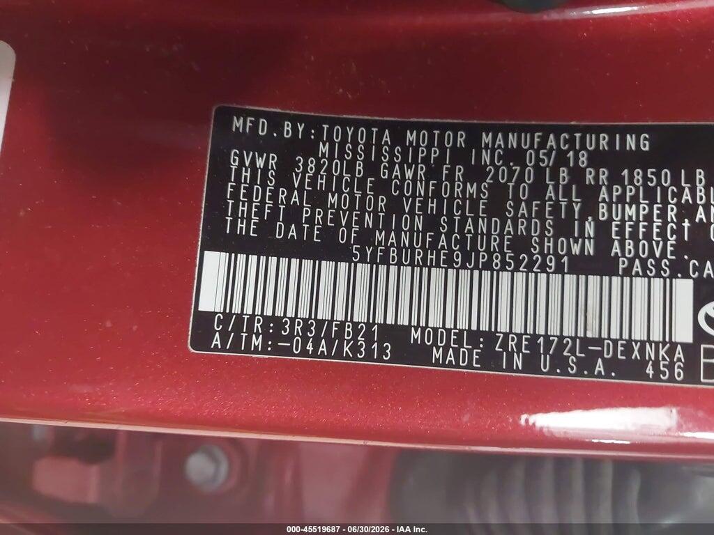 5YFBURHE9JP852291 2018 TOYOTA COROLLA photo no. 9