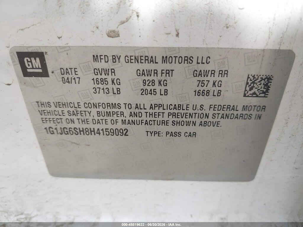 1G1JG6SH8H4159092 2017 CHEVROLET SONIC photo no. 9