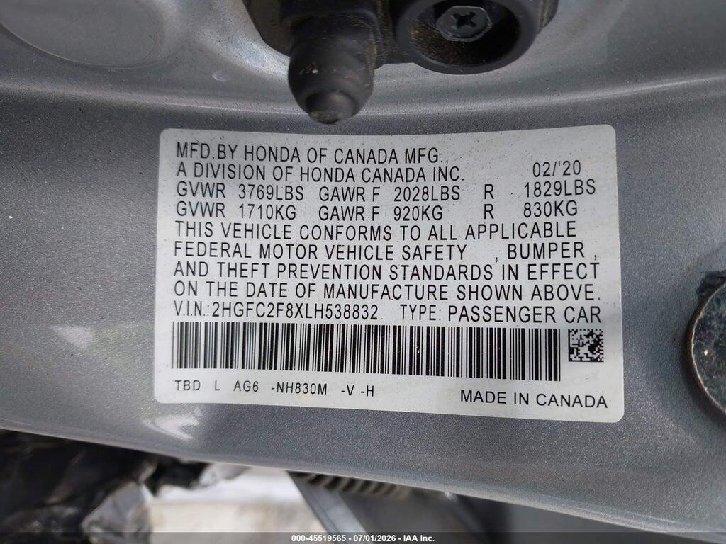 2HGFC2F8XLH538832 2020 HONDA CIVIC photo no. 9