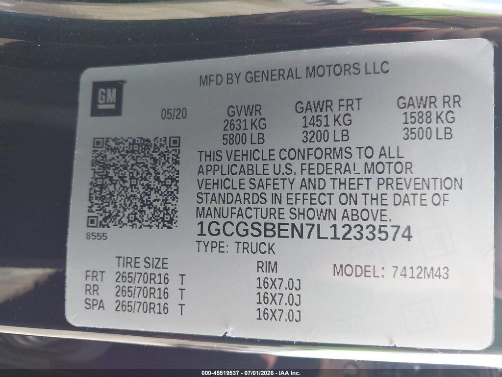 1GCGSBEN7L1233574 2020 CHEVROLET COLORADO photo no. 9