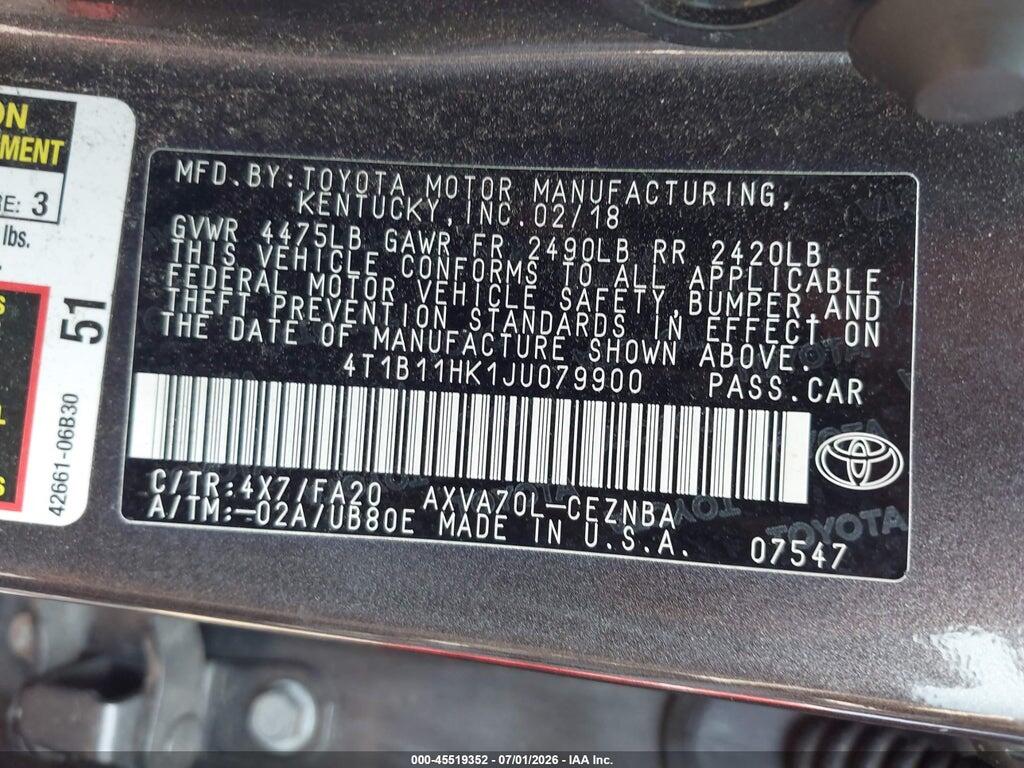 4T1B11HK1JU079900 2018 TOYOTA CAMRY photo no. 9