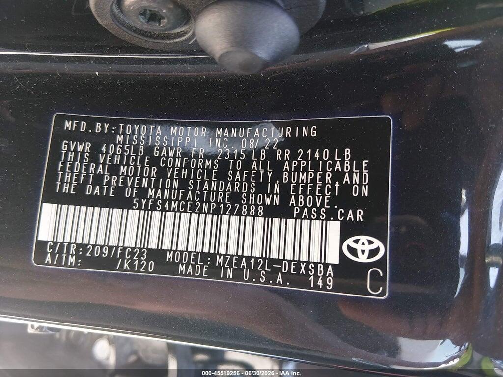 5YFS4MCE2NP127888 2022 TOYOTA COROLLA photo no. 9