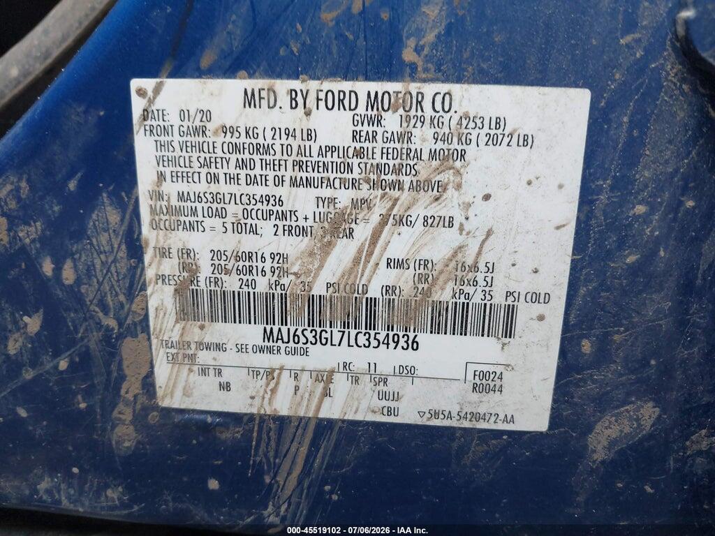 MAJ6S3GL7LC354936 2020 FORD ECOSPORT photo no. 9