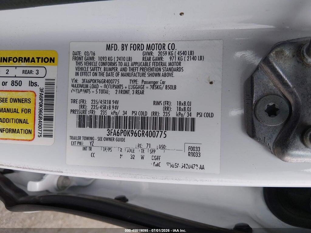 3FA6P0K96GR400775 2016 FORD FUSION photo no. 9