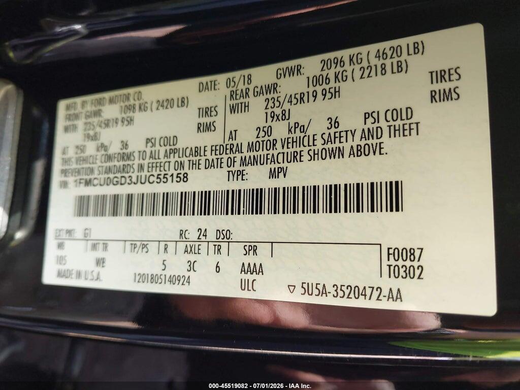 1FMCU0GD3JUC55158 2018 FORD ESCAPE photo no. 9