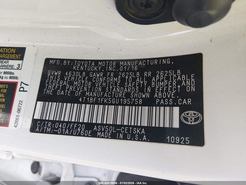 4T1BF1FK5GU195758 2016 TOYOTA CAMRY photo no. 9