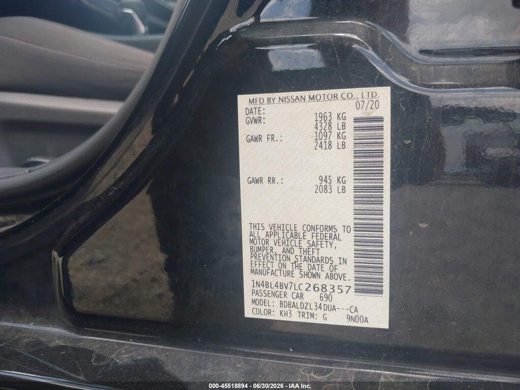 1N4BL4BV7LC268357 2020 NISSAN ALTIMA photo no. 9