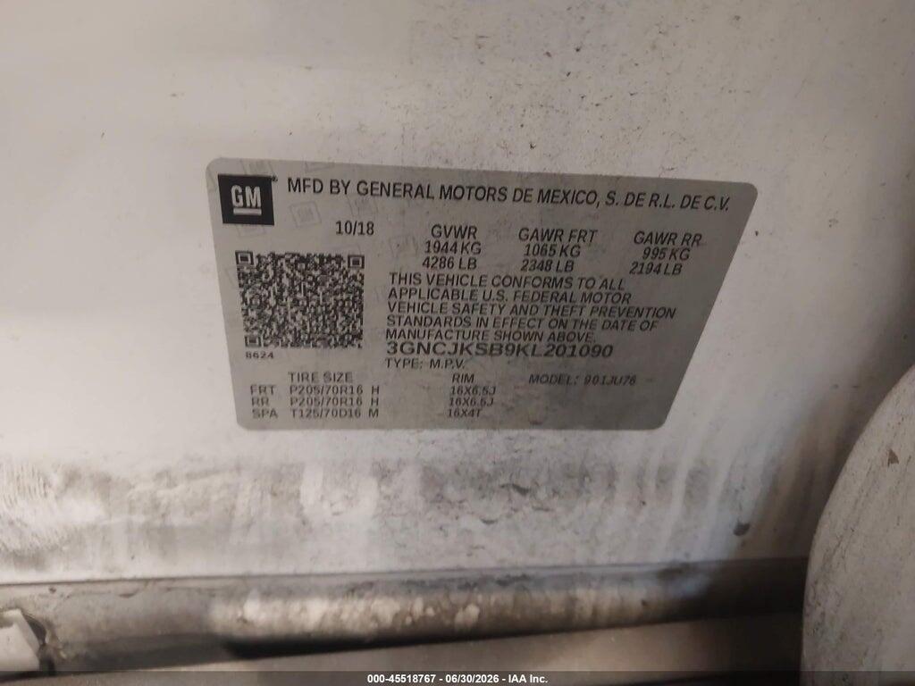 3GNCJKSB9KL201090 2019 CHEVROLET TRAX photo no. 9