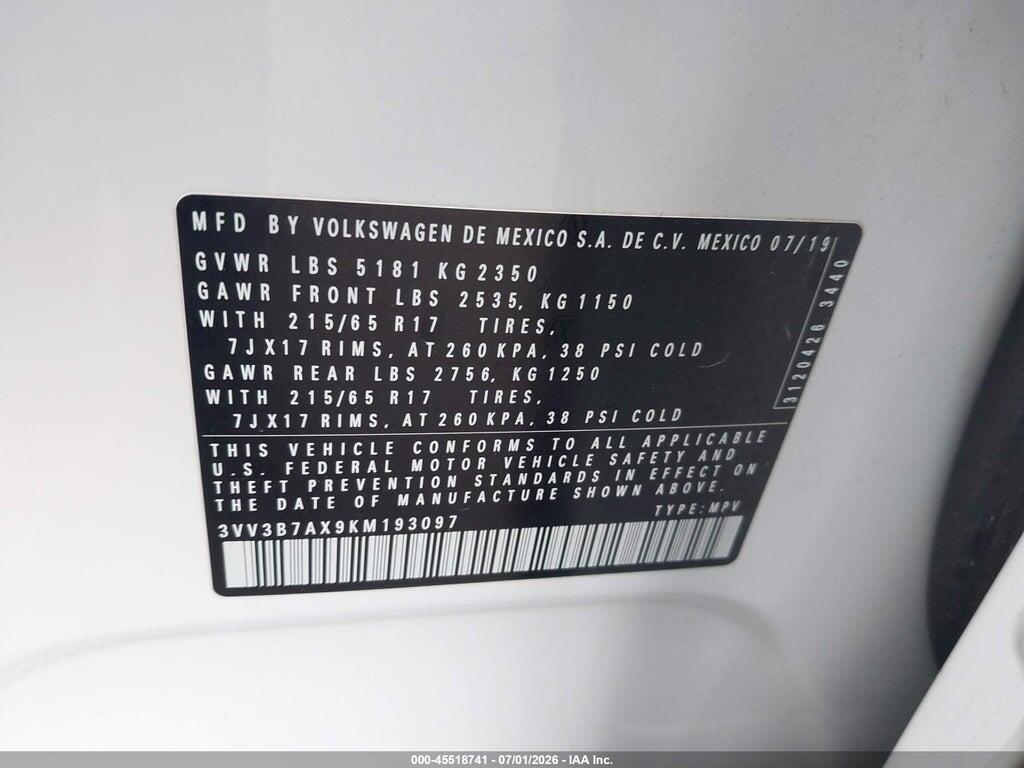 3VV3B7AX9KM193097 2019 VOLKSWAGEN TIGUAN photo no. 9