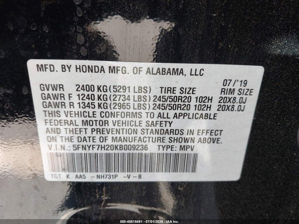 5FNYF7H20KB009236 2019 HONDA PASSPORT photo no. 9