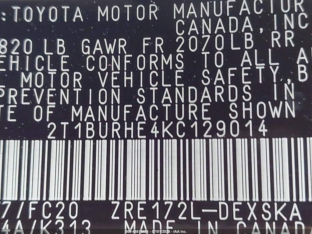 2T1BURHE4KC129014 2019 TOYOTA COROLLA photo no. 9