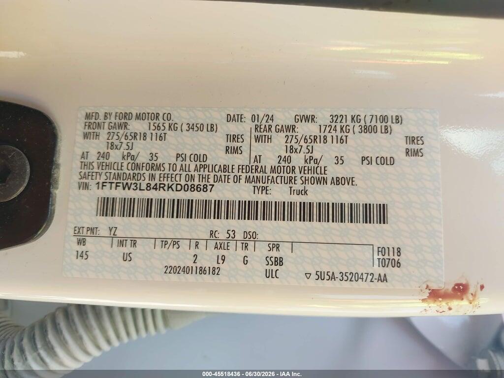 1FTFW3L84RKD08687 2024 FORD F-150 photo no. 9