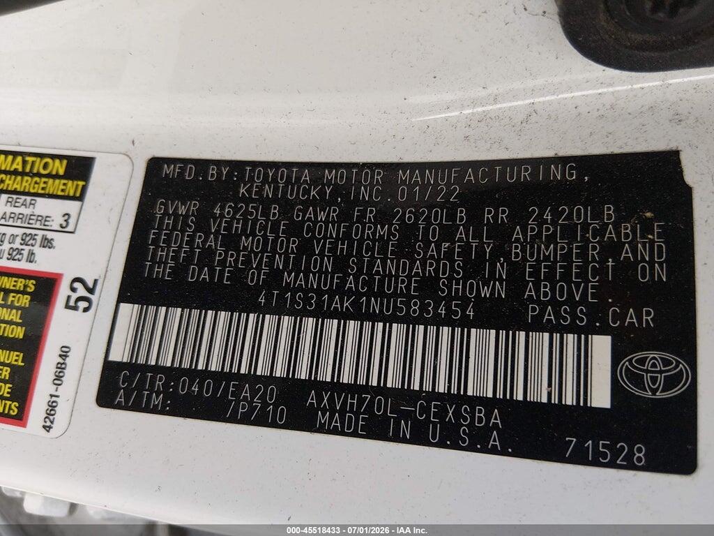 4T1S31AK1NU583454 2022 TOYOTA CAMRY photo no. 9