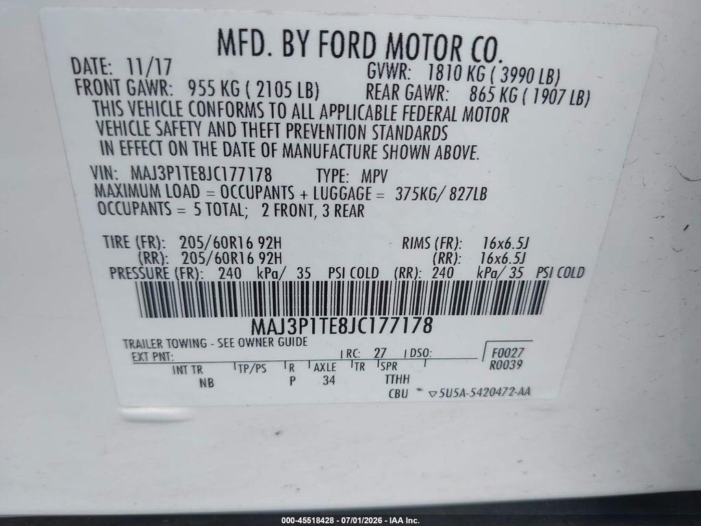 MAJ3P1TE8JC177178 2018 FORD ECOSPORT photo no. 9