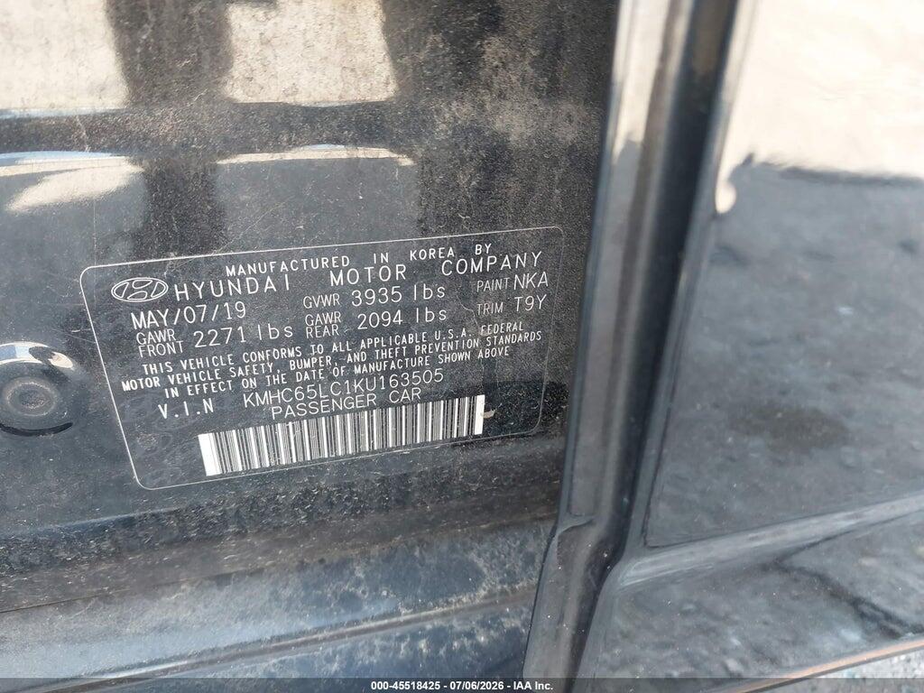 KMHC65LC1KU163505 2019 HYUNDAI IONIQ HYBRID photo no. 9