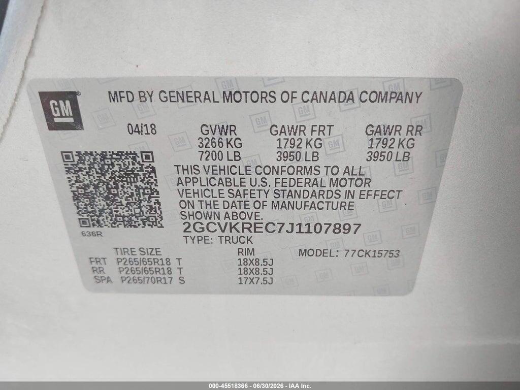 2GCVKREC7J1107897 2018 CHEVROLET SILVERADO 1500 photo no. 9