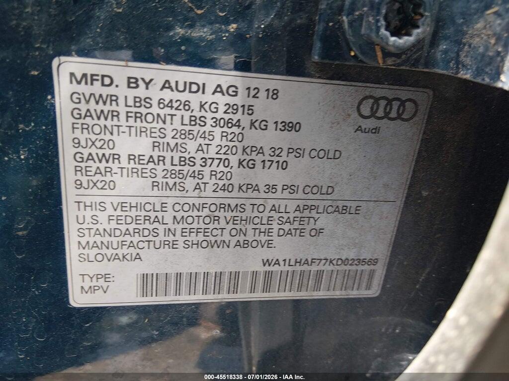 WA1LHAF77KD023569 2019 AUDI Q7 photo no. 9