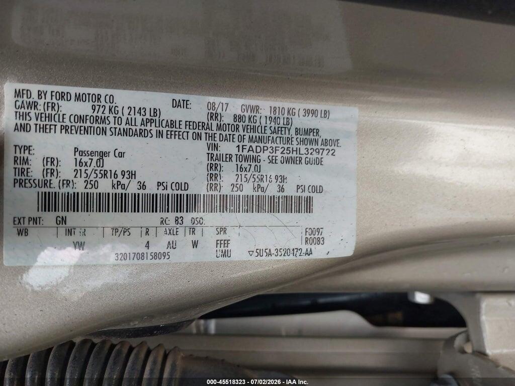 1FADP3F25HL329722 2017 FORD FOCUS photo no. 9