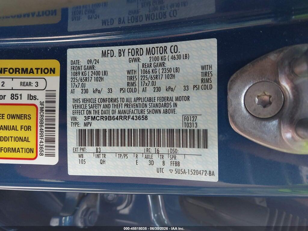 3FMCR9B64RRF43658 2024 FORD BRONCO SPORT photo no. 9