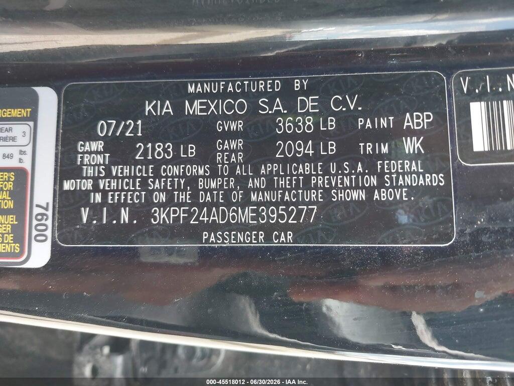 3KPF24AD6ME395277 2021 KIA FORTE photo no. 9
