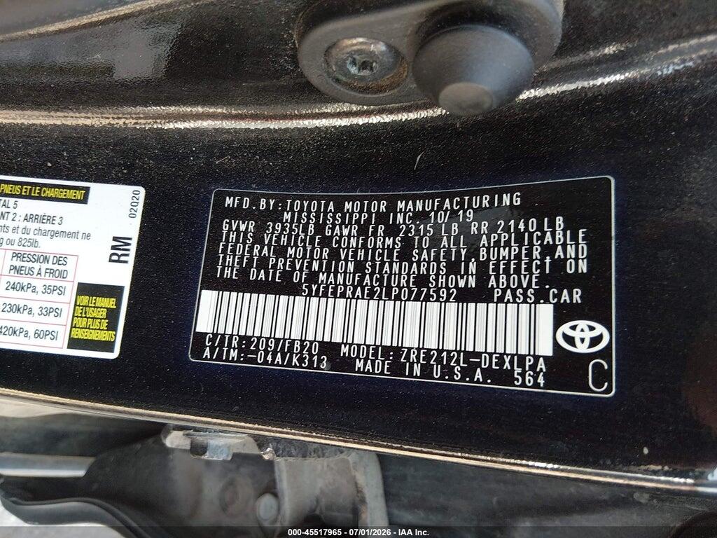5YFEPRAE2LP077592 2020 TOYOTA COROLLA photo no. 9