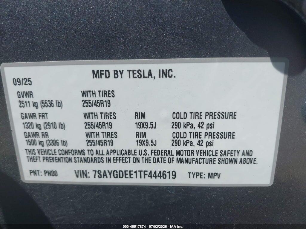 7SAYGDEE1TF444619 2026 TESLA MODEL Y photo no. 9