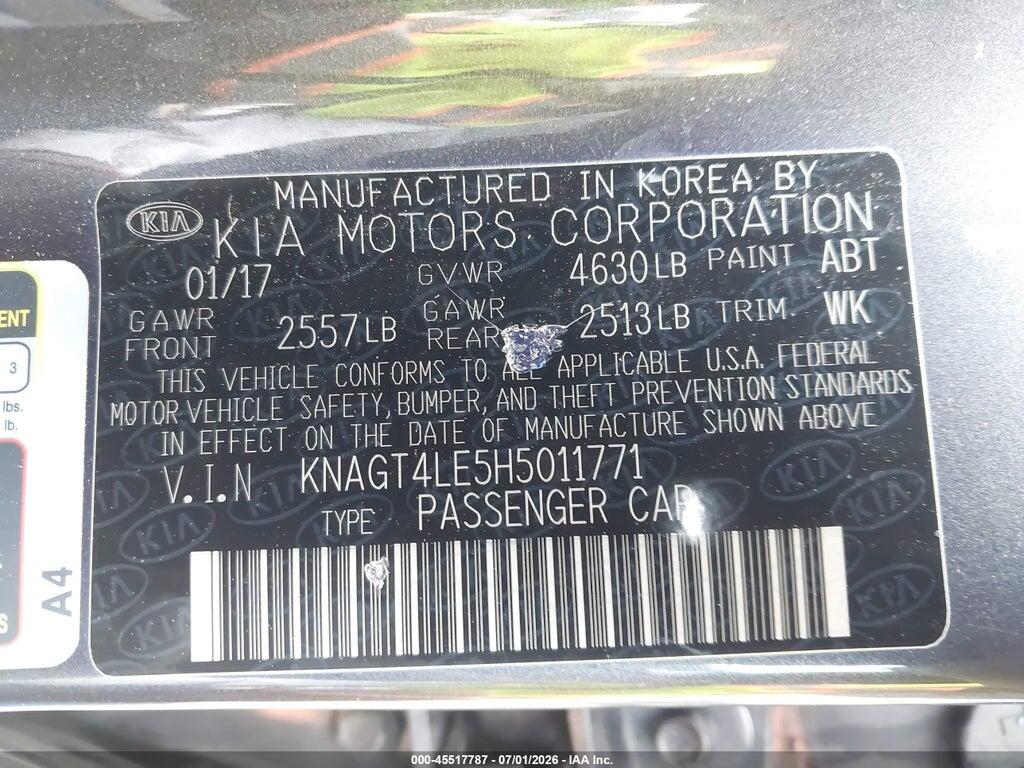 KNAGT4LE5H5011771 2017 KIA OPTIMA HYBRID photo no. 9