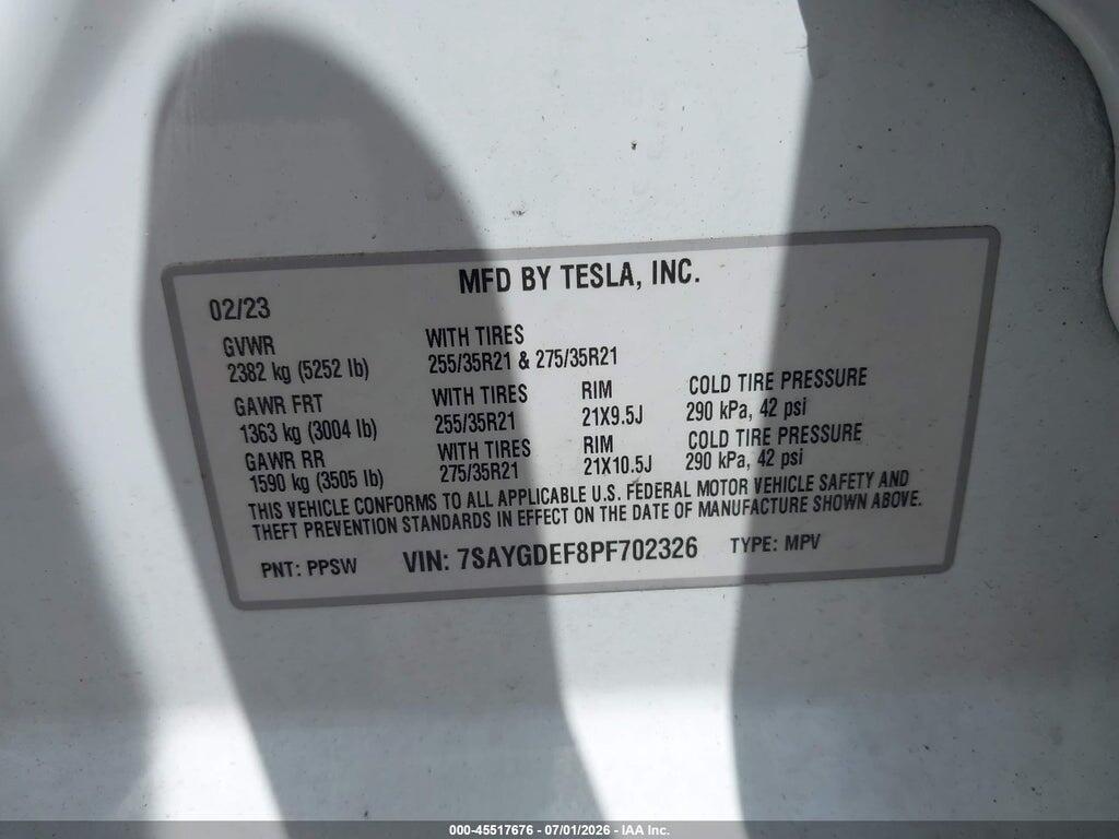 7SAYGDEF8PF702326 2023 TESLA MODEL Y photo no. 9
