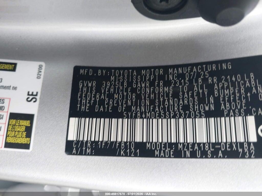 5YFB4MDE5SP337055 2025 TOYOTA COROLLA photo no. 9
