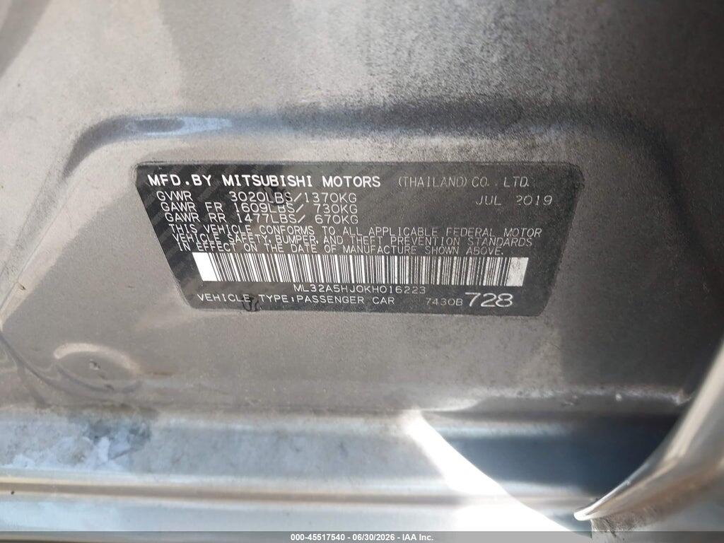 ML32A5HJ0KH016223 2019 MITSUBISHI MIRAGE photo no. 9