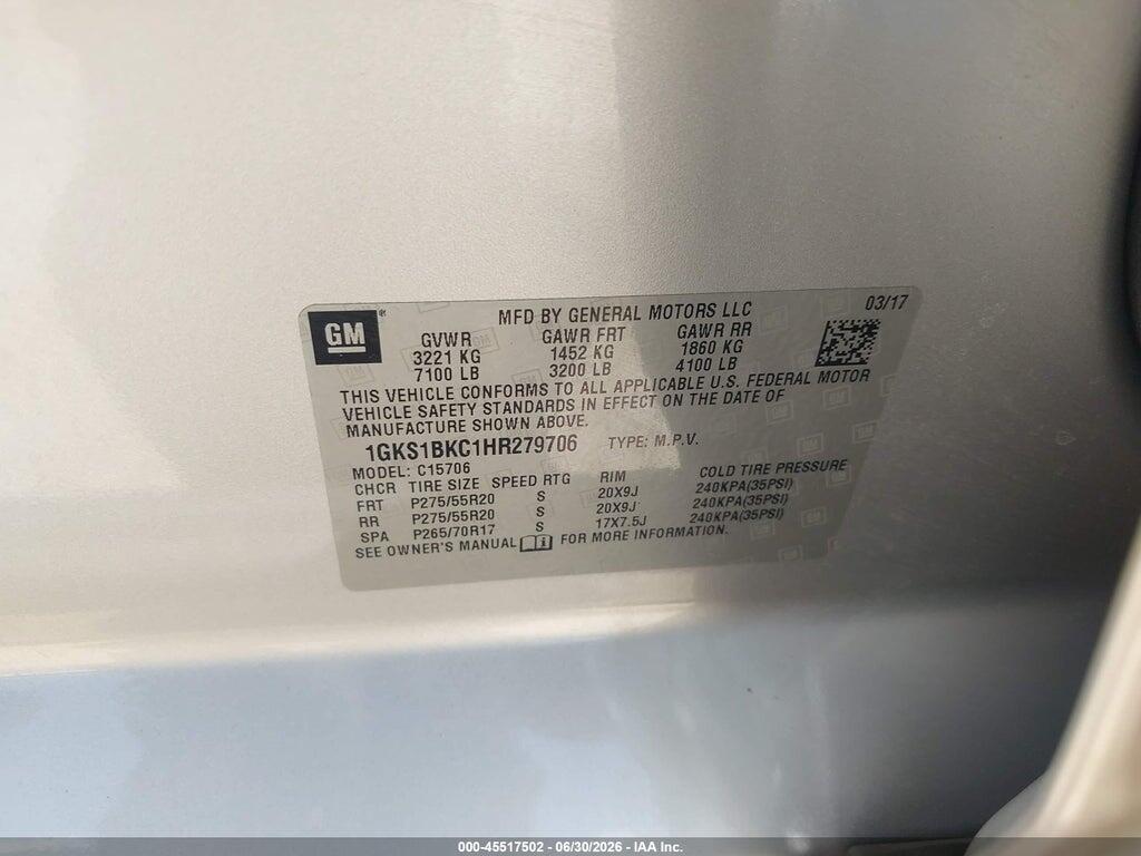 1GKS1BKC1HR279706 2017 GMC YUKON photo no. 9