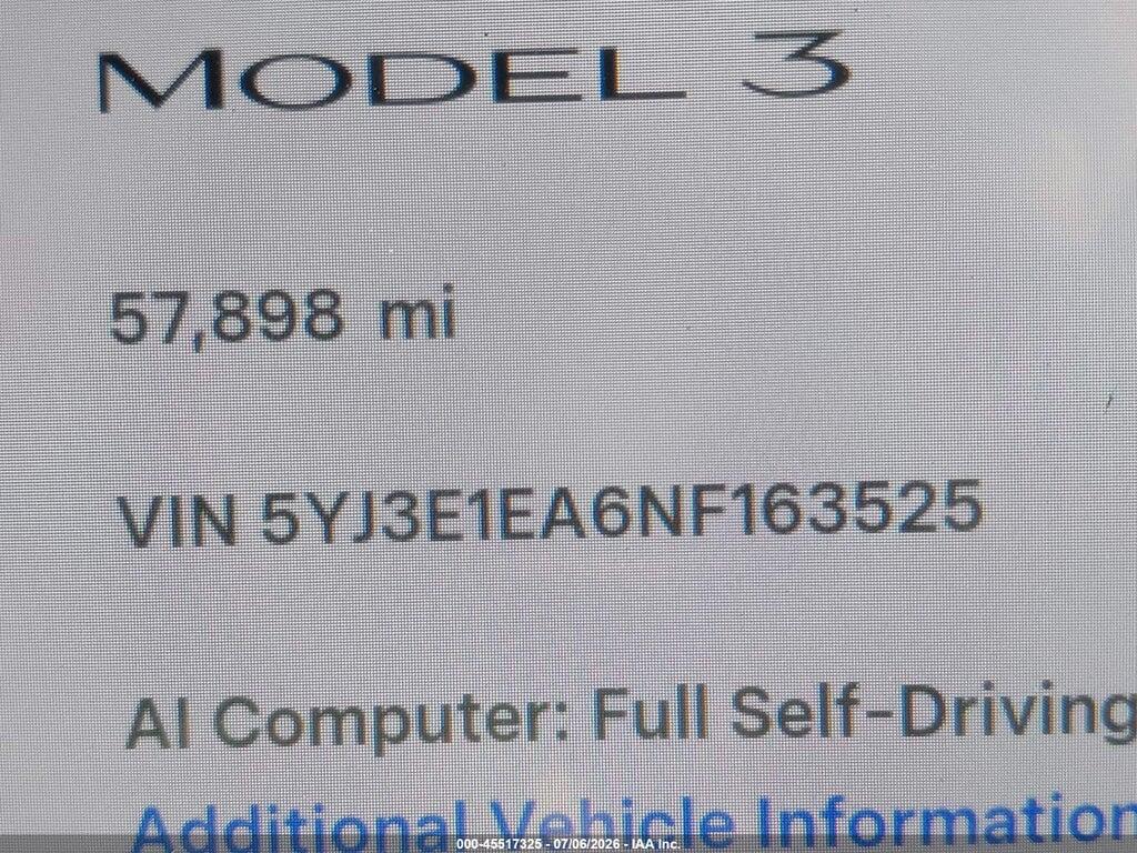 5YJ3E1EA6NF163525 2022 TESLA MODEL 3 photo no. 9