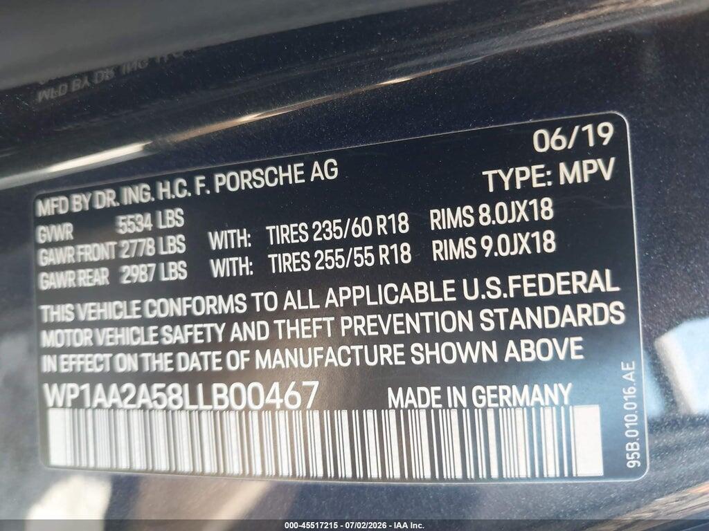 WP1AA2A58LLB00467 2020 PORSCHE MACAN photo no. 9