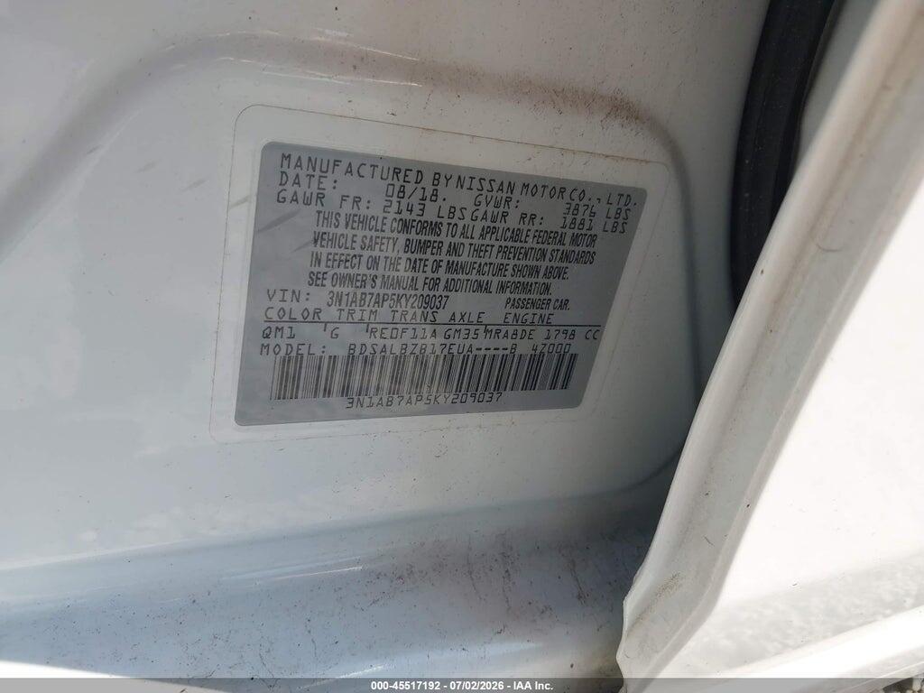 3N1AB7AP5KY209037 2019 NISSAN SENTRA photo no. 9